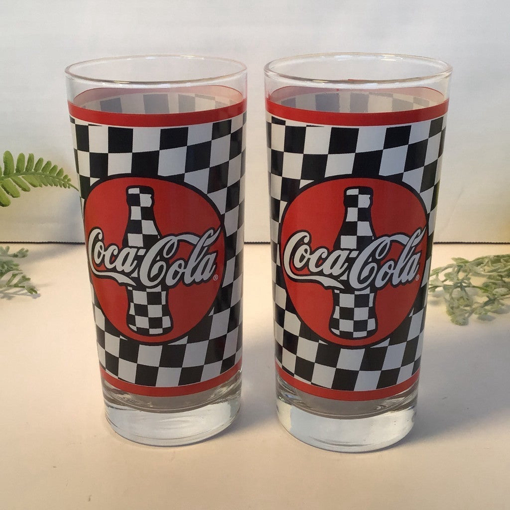 Vintage Coca Cola Racing Glasses Set of 2